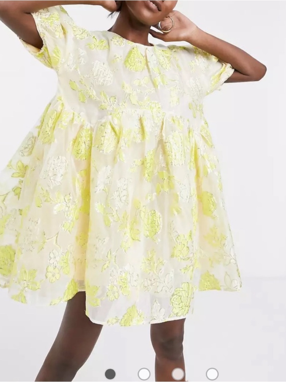 Sister Jane Gloss Floral Mini Smock Dress Yellow Size Small